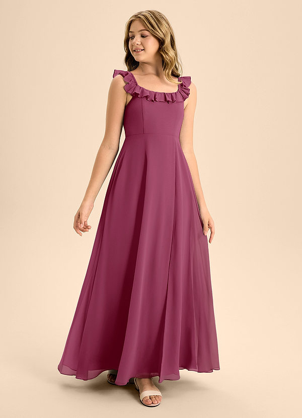 Azazie Callie Junior Abito A-Line in Chiffon Increspato Gelso image1