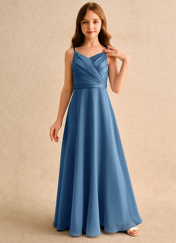 Azazie Umina Girls Formal Bloemenmeisjes Jurken A-Lijn Jurk van Mat Satijn Geplooid Schemering image1