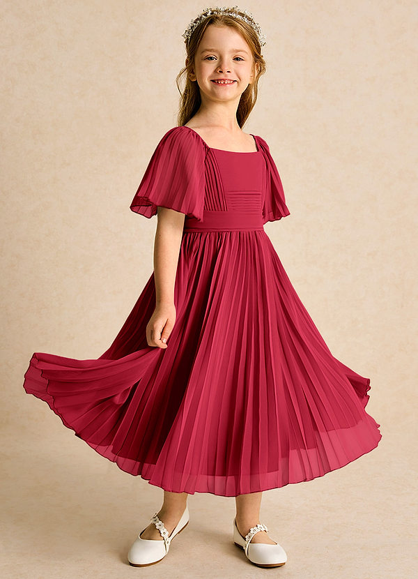 Azazie Gisele Abiti da Ragazza di Fiori Abito A-Line in Chiffon Plissettato Scarlatto image1