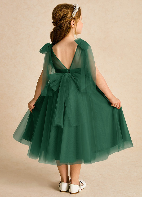 Azazie Dori Robes de Fillette d'Honneur Robe Trapèze en Tulle Rayé Vert Foncé image1