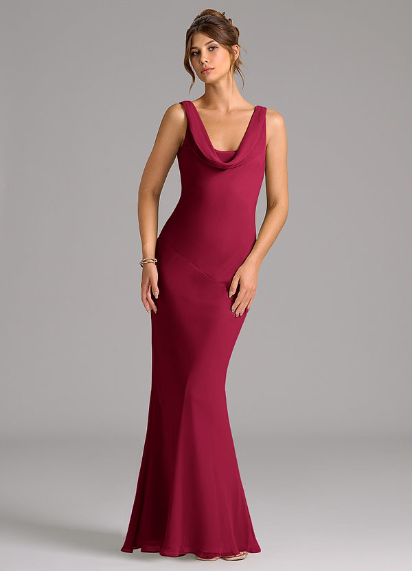 Azazie Rylina Bridesmaid Dresses Burgundy Mermaid Pleated Chiffon Dress image1