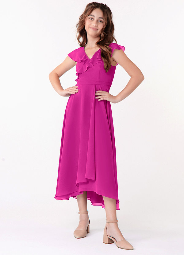 Azazie Posie Junior A-Linie Gestreift Chiffon Kleid Fuchsia image1