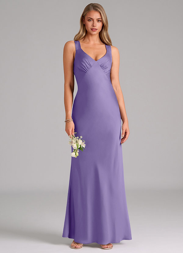 Azazie Kamila Bridesmaid Dresses Tahiti A-Line Pleated Stretch Satin Dress image1