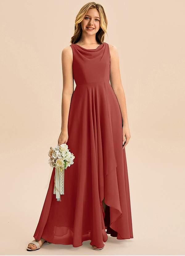 Azazie Mannie Junior Linia A Pofałdowany Szyfon Asymetryczny Młodsza druhna Sukienka image1