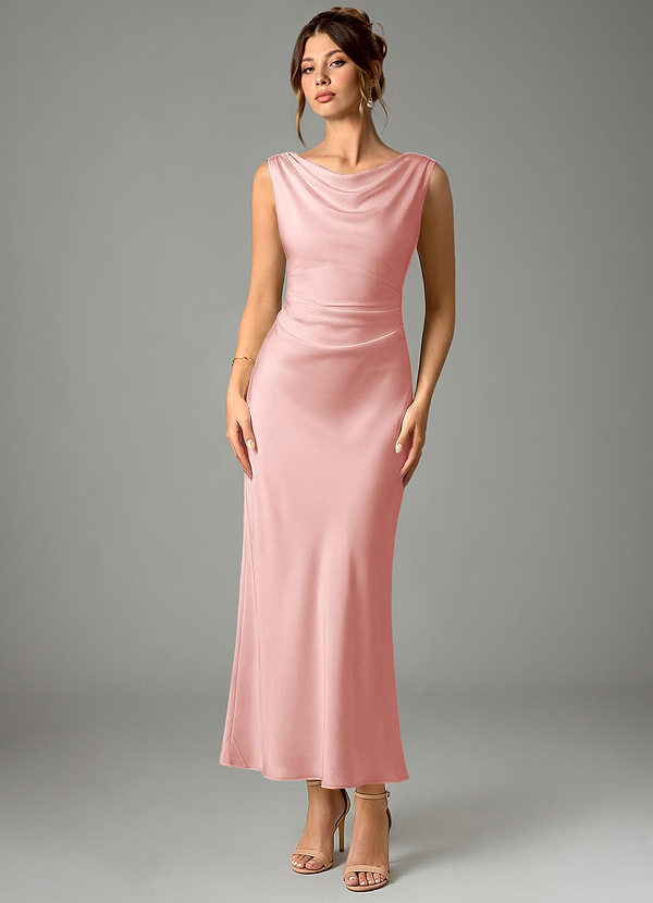 Azazie Kieryn Vestidos Dama de Honor Vestido de Rosa Empolvado de Satén Elástico de Corte Sirena con Plisado image1