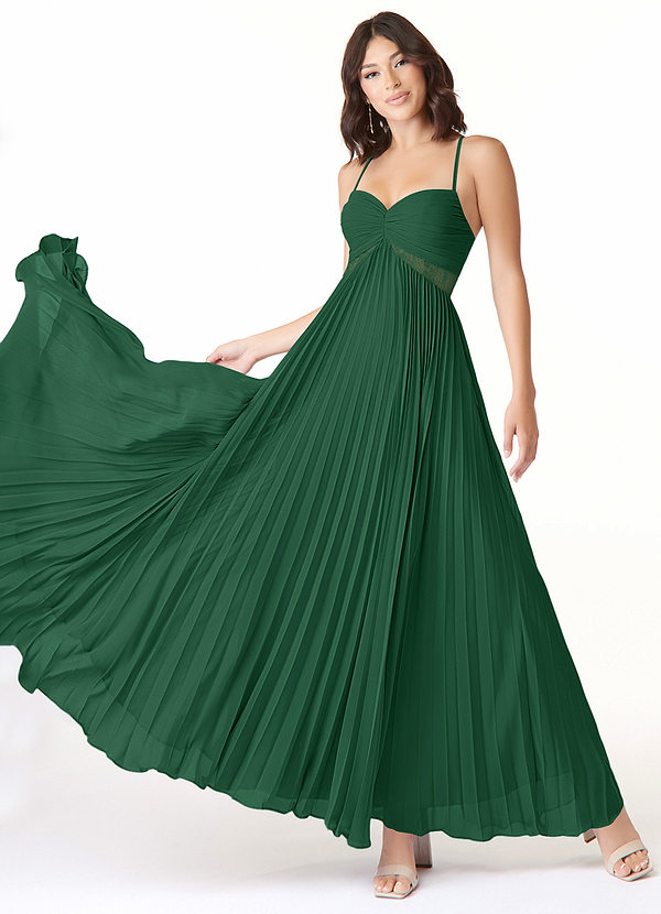 Azazie Devyn Robes Demoiselle d'honneur Robe Trapèze en Mousseline de soie Corset Vert Foncé image1