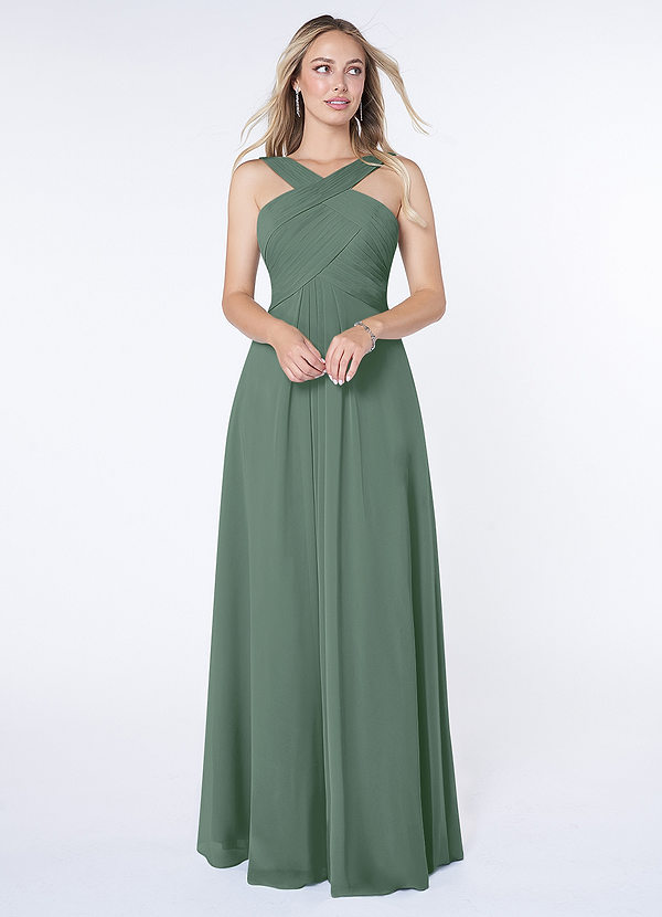Azazie Kaleigh Bridesmaid Dresses Eucalyptus A-Line Pleated Chiffon Dress image1