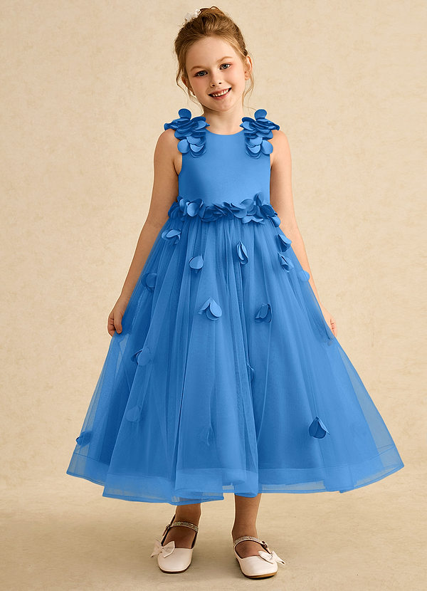 Azazie Atta Bloemenmeisjes Jurken A-Lijn Jurk van Tule One-Shoulder Blauwe Gaai image1