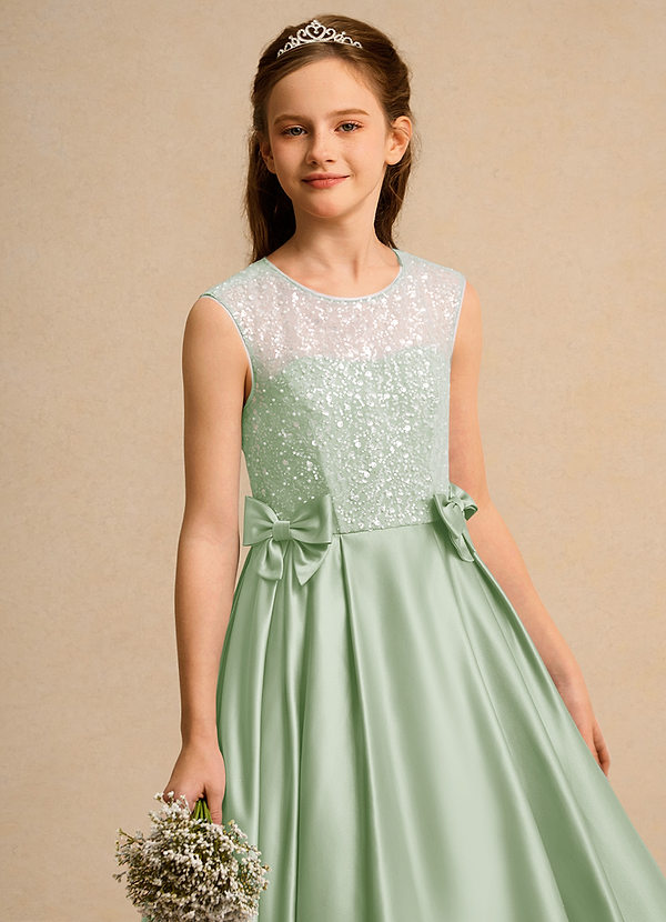 Azazie Candy Girl Bloemenmeisjes Jurken Baljurk Jurk van Mat Satijn Boog Stoffige Salie image1