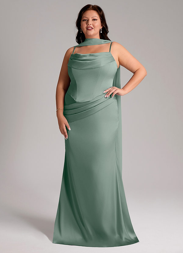 Azazie Sorrel Bridesmaid Dresses Silver Sage Mermaid Strapless Stretch Satin Convertible Dress image1