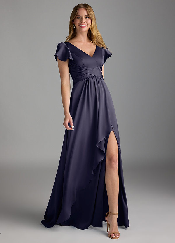 Azazie Omari Bruidsmeisjes Jurken Jurk van Stretch Satijn met A-Lijn Stormachtig image1