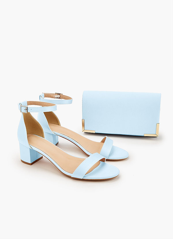 front Matching Color Matte Satin Block Heel Sandals & Envelope Clutch Set