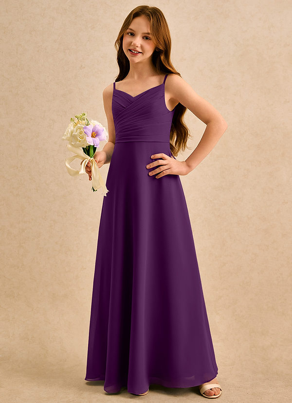 Azazie Hollie Girls Formal Blumenkinder Kleider A-Linie Herzausschnitt Chiffon Kleid Traube image1