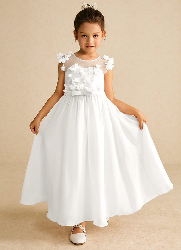 Azazie Arlo Flower Girl Dresses Ivory A-Line Bow Chiffon Dress image1