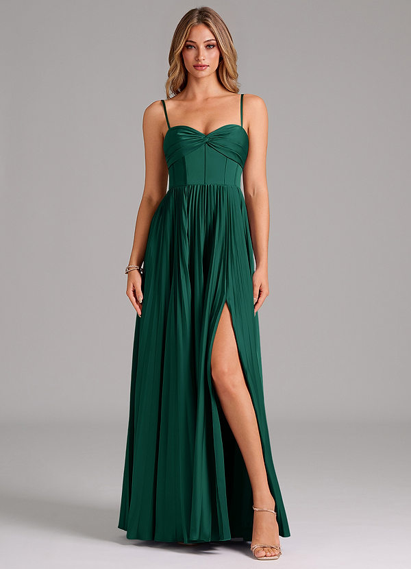 Azazie Akiko Abiti da Damigella Abito A-Line in Raso Elasticizzato Scollo a Cuore Smeraldo image1