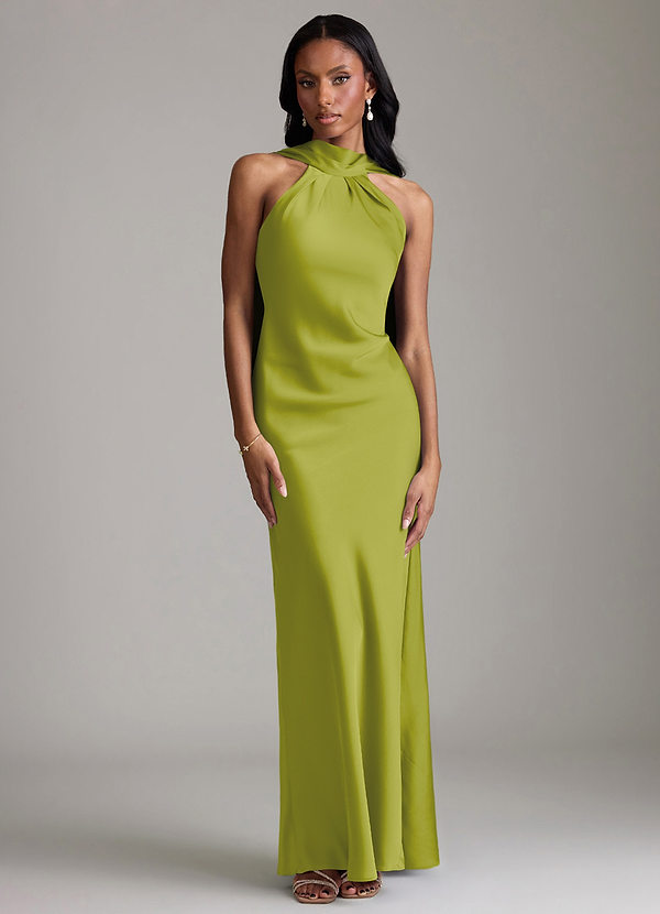 Azazie Cassiana Bridesmaid Dresses Lemongrass Mermaid Pleated Stretch Satin Dress image1