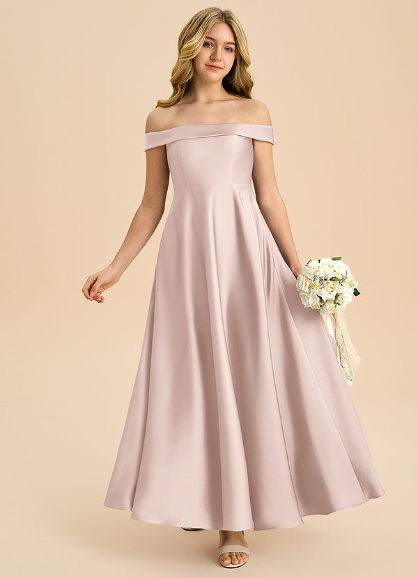 Azazie Sissy Junior Klä av A-Line i Stretch Satin Av axeln image1