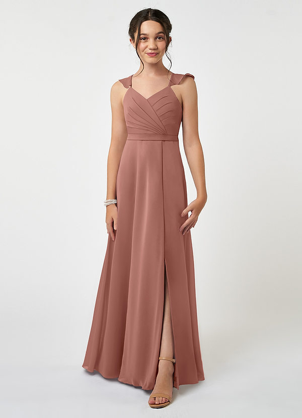 Azazie Emily Junior Cedar Rose A-Line Ruched Chiffon Dress image1