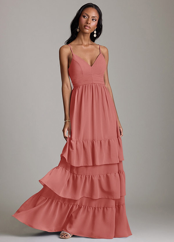 Azazie Nathalia Brudtärneklänningar Klä av A-Linje i Chiffong Rynkad Antik Ros image1