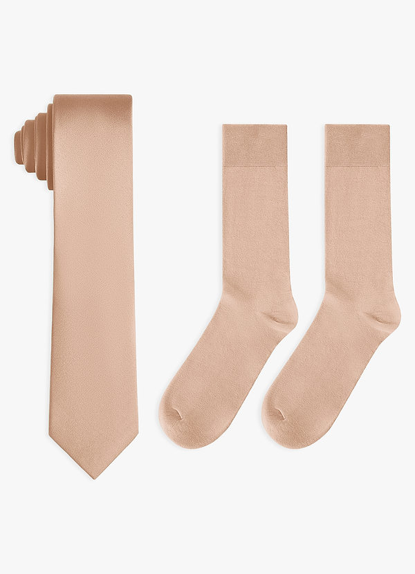 front Conjunto de corbata fina de satén elástico y calcetines de algodón a juego