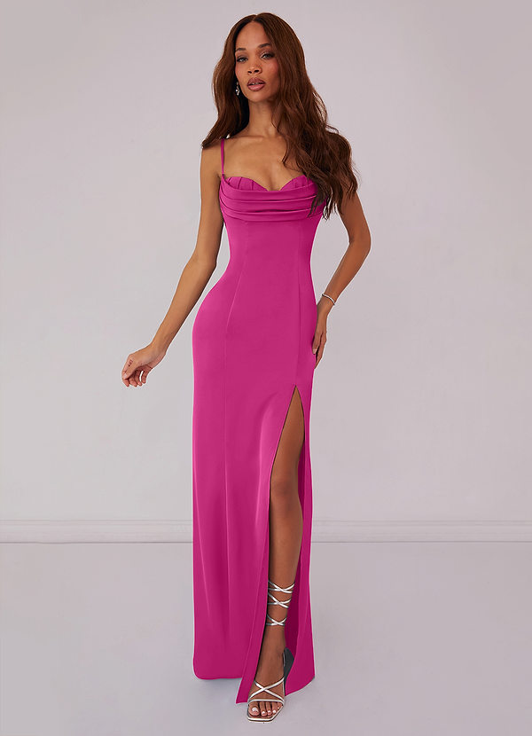 Barbie ♥ Azazie Vestidos Dama de Honor Vestido de Fucsia de Satén Elástico de Corte Sirena con Corsé image1