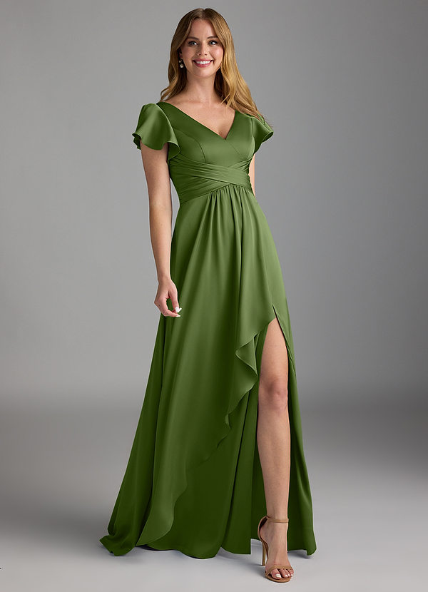 Azazie Omari Bridesmaid Dresses Juniper A-Line Stretch Satin Dress image1