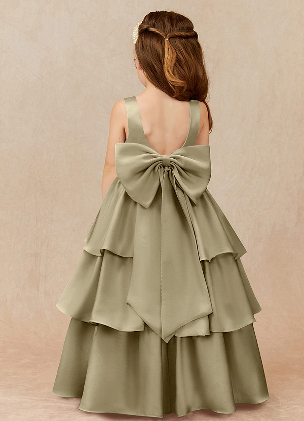 Azazie Margie Vestidos de Niña de Flores Vestido de Musgo Verde de Satén Elástico de Corte En A con Lazo image1