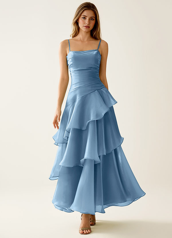 Nicola Mint Blue Satin Ruffled A-line Prom Dress image1
