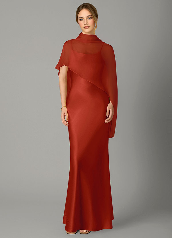 Azazie Jaleesa Robes de demoiselle d'honneur Robe Fourreau en Satin extensible Col haut Rouille image1