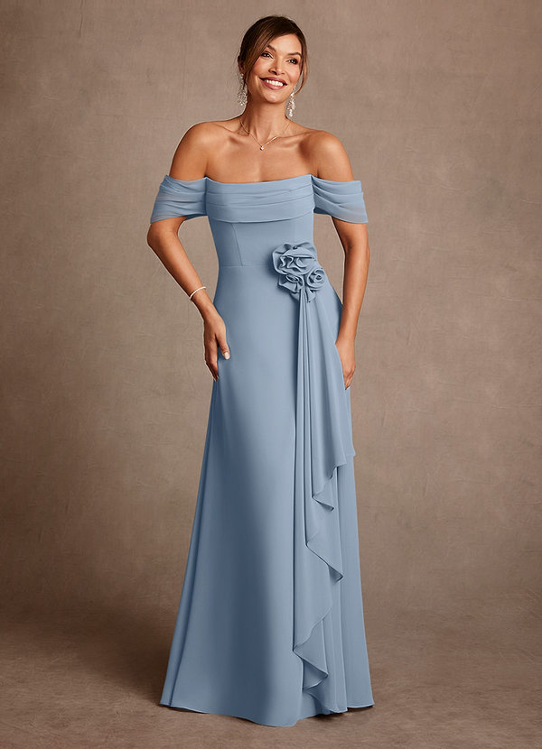 Azazie Amherst Abiti da Mamma Sposa Abito A-Line in Chiffon a Spalla Scoperta Blu Polveroso image1