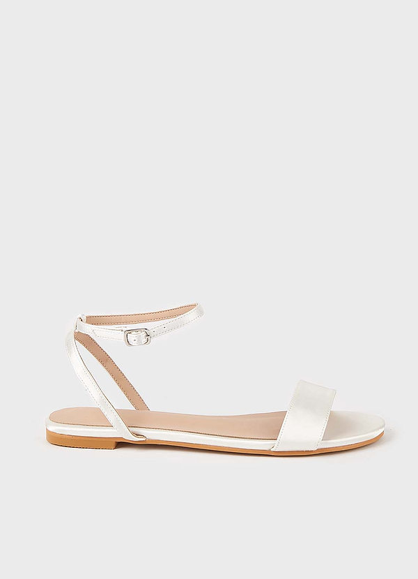 front Satin Ankle Strap Flat Sandals