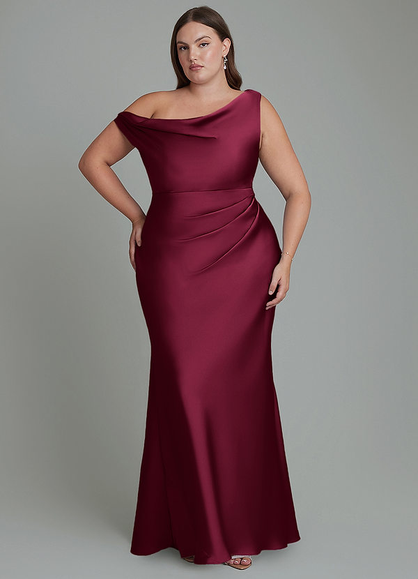Emerson Bridesmaid Dresses Burgundy Mermaid Off the Shoulder Stretch Satin Dress image1