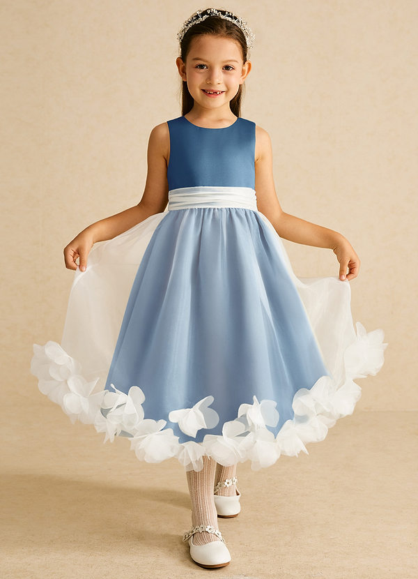 Azazie Stardust Flower Girl Dresses Steel Blue A-Line Sleeveless Organza Dress image1