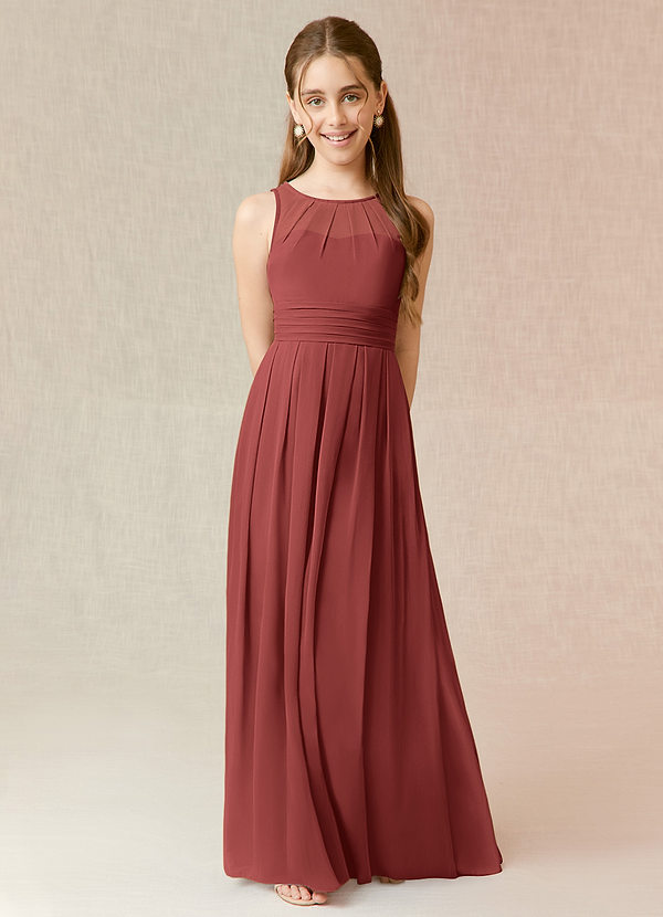 Azazie Bibiane Junior Terracotta A-Line Pleated Chiffon Dress image1