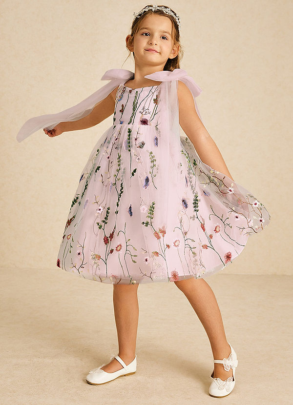 Azazie Prunella Abiti da Damigella Bambina Abito A-Line in Tulle Pizzo Rosa Rossore image1