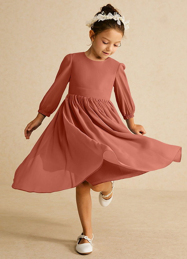 Azazie Lolo Flower Girl Dresses Clay A-Line with Sleeves Chiffon Dress image1