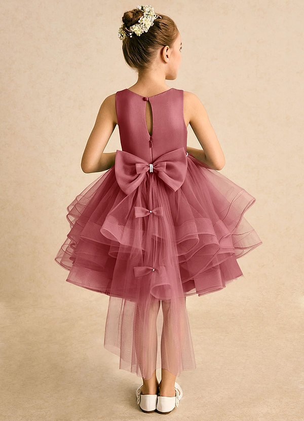 Azazie Tinie Robes de Fillette d'Honneur Robe Princesse en Tulle Arc Antique Rose image1