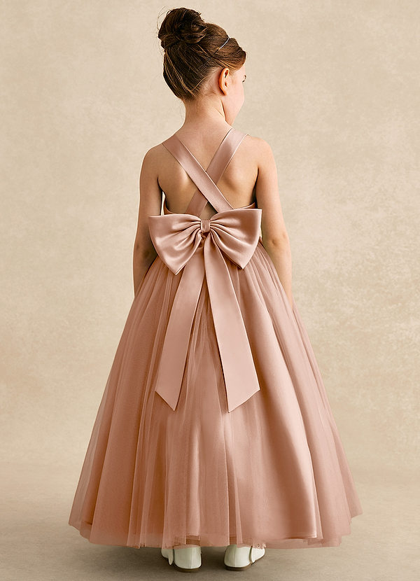 Azazie Peanut Robes de Fillette d'Honneur Robe Trapèze en Tulle Bretelle Champagne Rosé image1