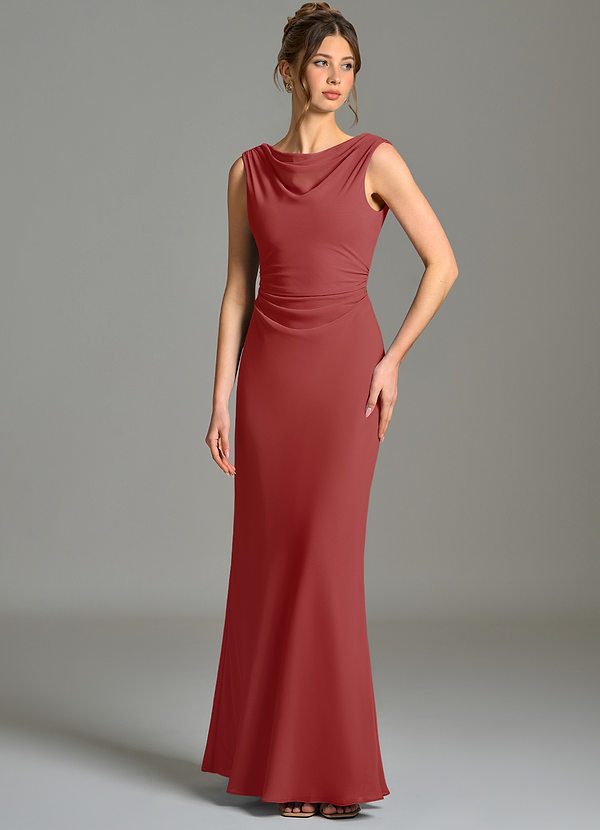 Kieryn Bridesmaid Dresses Rust Mermaid Pleated Chiffon Dress image1