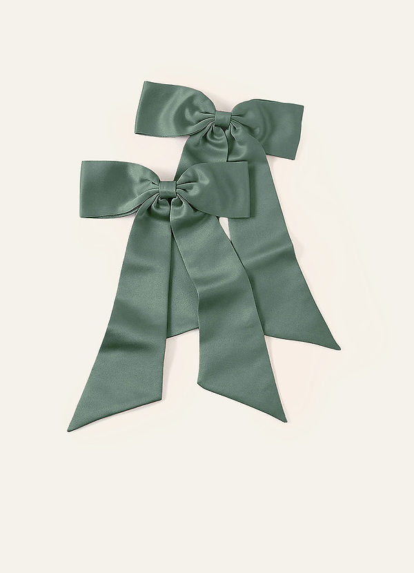 front Matching Color Stretch Satin Bow Hair Clip Set