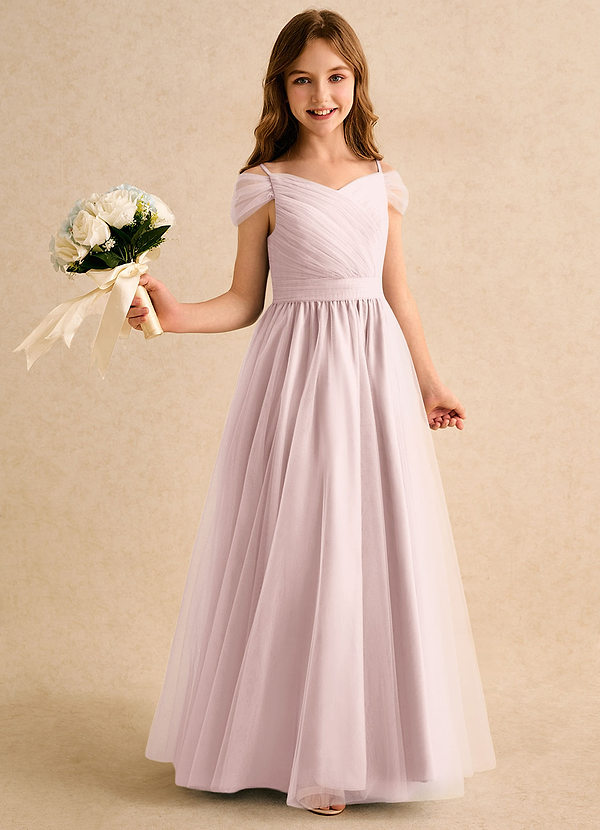 Azazie Yuna Girls Formal Abiti da Damigella Bambina Abito A-Line in Tulle Spalle Scoperte Rosa Rossore image1