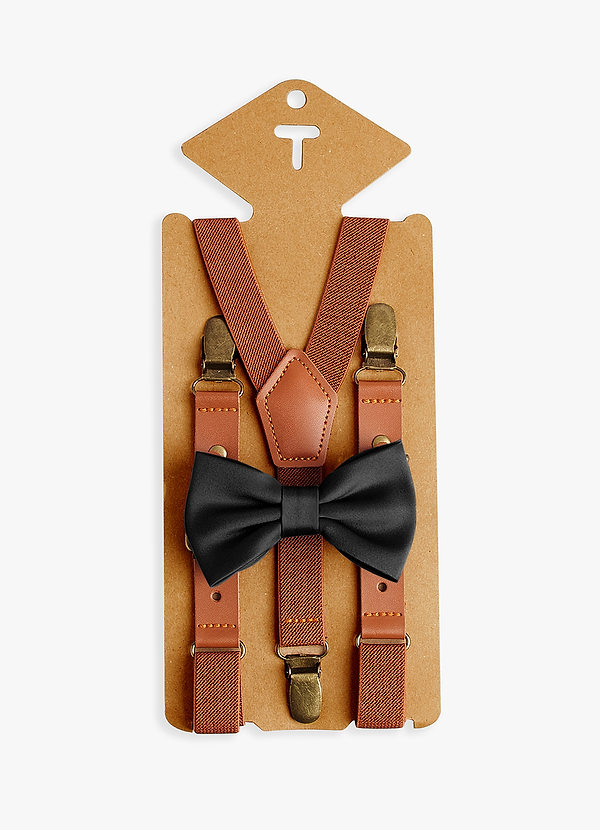 front Boy's Matching Matte Satin Pre-Tied Bow Tie & Suspenders Set