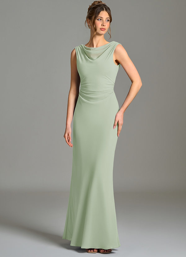 Azazie Kieryn Bridesmaid Dresses Dusty Sage Mermaid Pleated Chiffon Dress image1