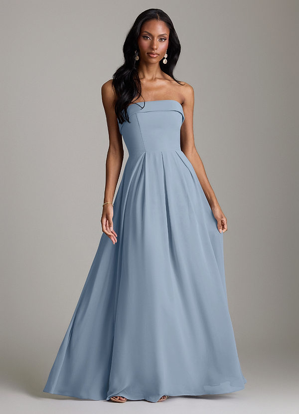 Azazie Lucienne Bridesmaid Dresses Dusty Blue A-Line Strapless Chiffon Convertible Dress image1