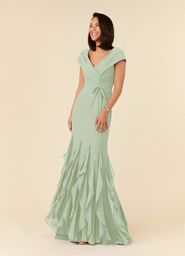 Azazie Bailora Mother of the Brides Dresses Dusty Sage Mermaid Ruched Chiffon Dress image1