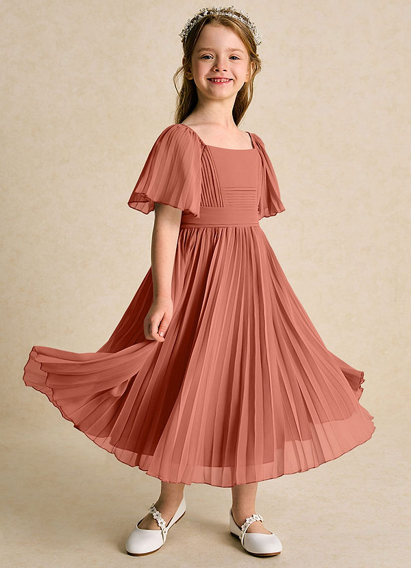 Azazie Gisele Flower Girl Dresses Clay A-Line Pleated Chiffon Dress image1
