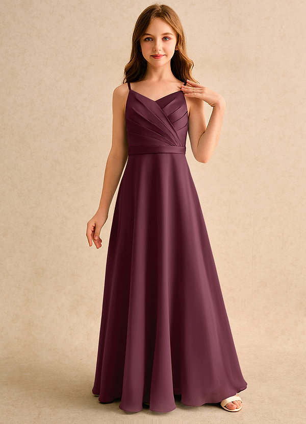 Azazie Umina Girls Formal Bloemenmeisjes Jurken A-Lijn Jurk van Mat Satijn Geplooid Cabernet image1