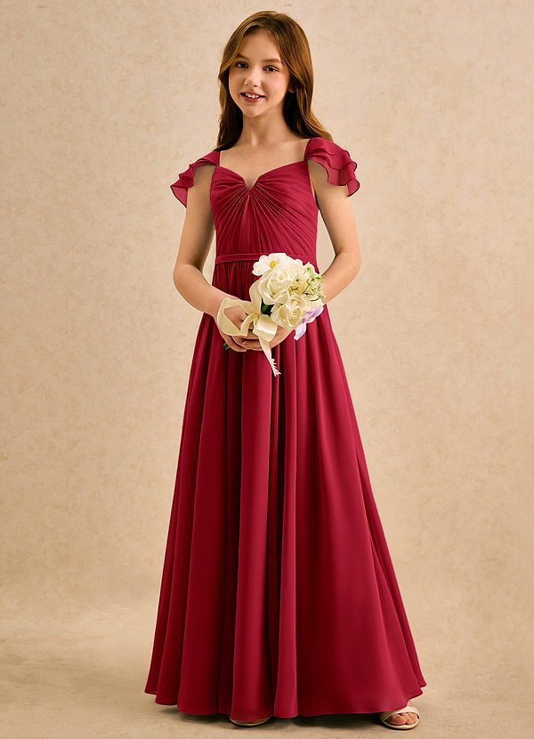 Azazie Meimei Girls Formal Sukienki dla dziewczynek sypiących kwiaty Linia A Pofałdowany Szyfon Długość podłogi Sukienka image1