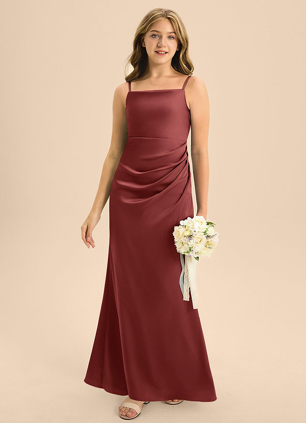 Azazie Renna Junior Meerjungfrau-Linie Plissee Stretch-Satin Kleid Terrakotta image1