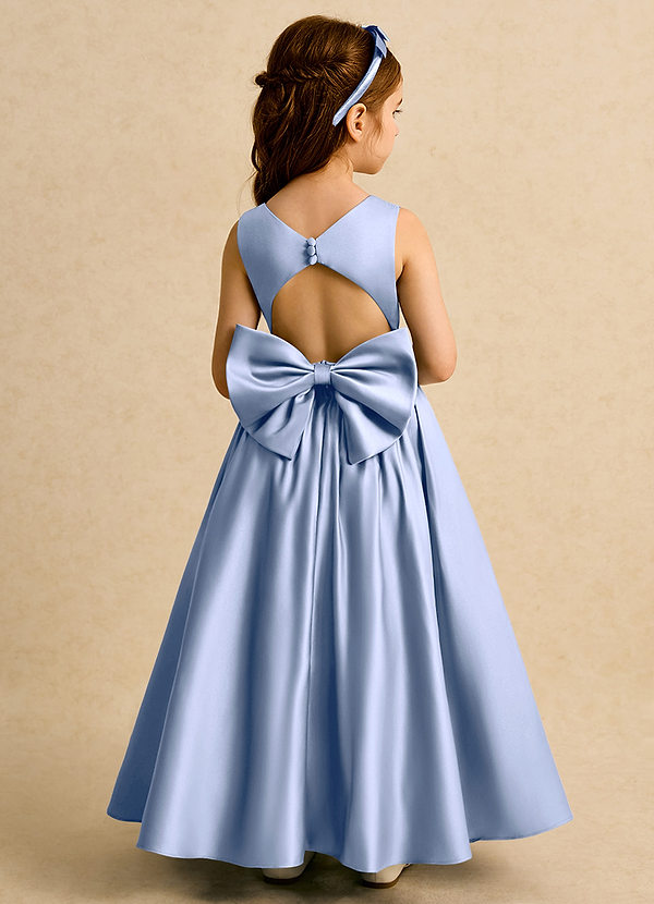 Azazie Nellia Flower Girl Dresses Ice A-Line Bow Matte Satin Dress image1